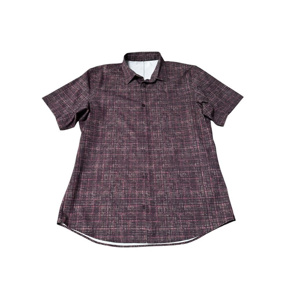 Lululemon Airing Easy Shirt Men’s Medium Purple Burgundy Plaid Short Sleeve